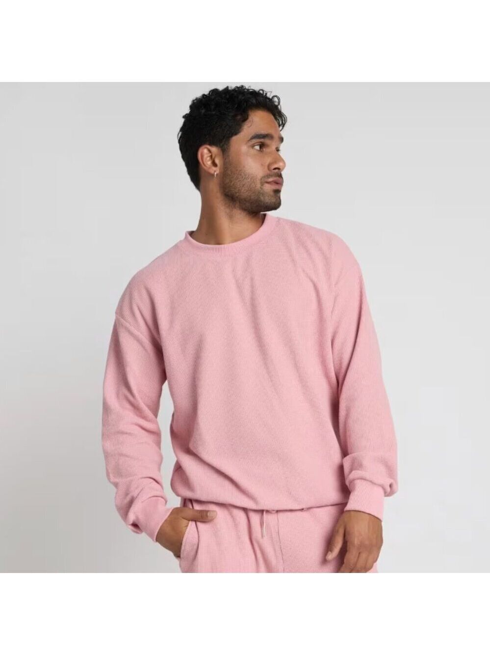 Comfrt Unisex Baby Pink Oversized Crewneck Waffle Long Sleeve Top Size XS